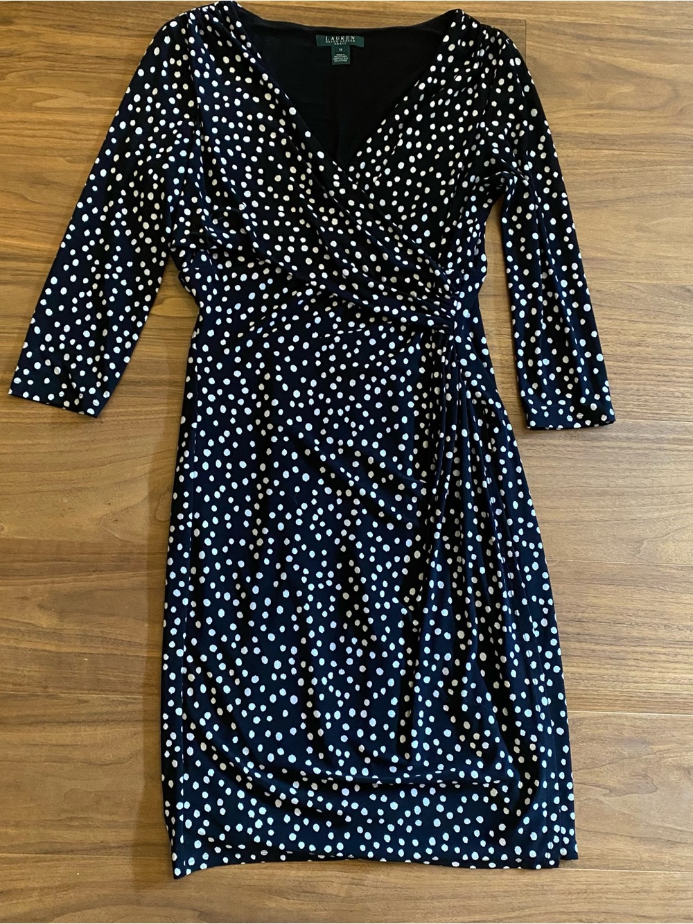 Ralph Lauren Black and White Polka Dot Midi Wrap Dress